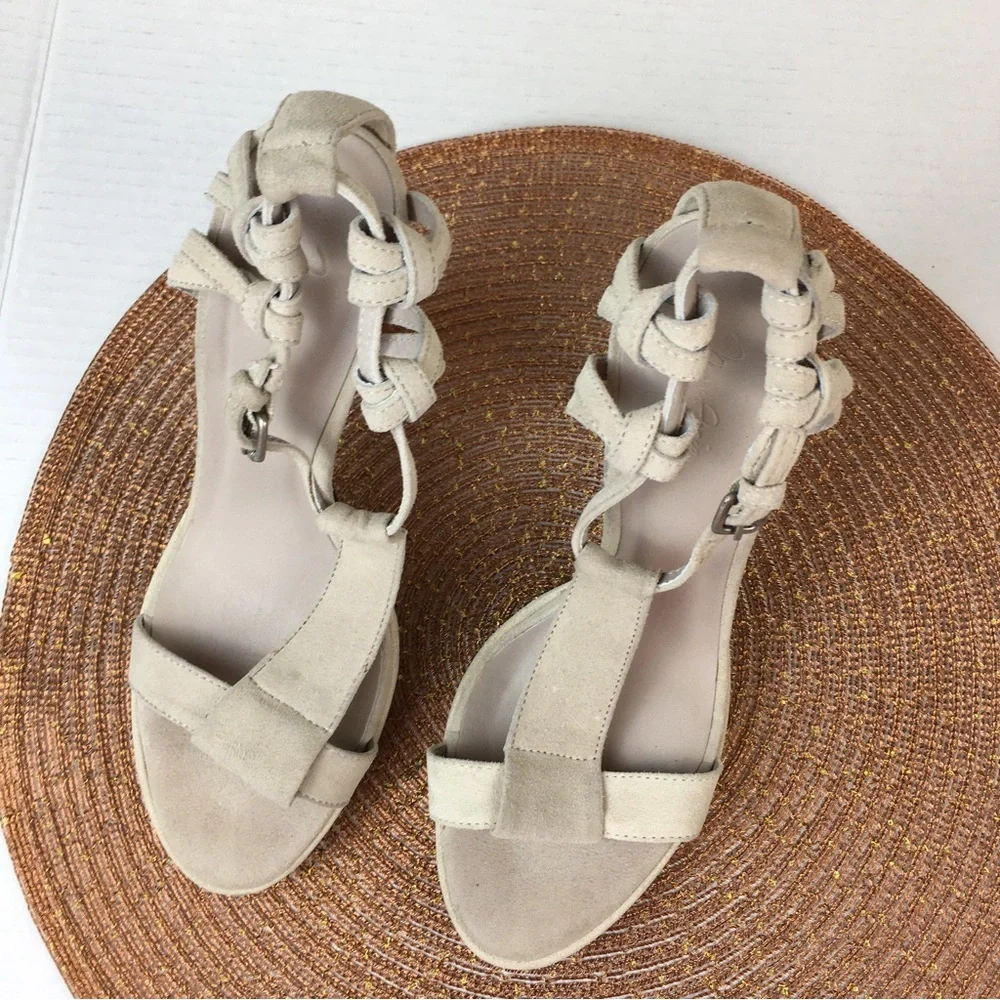 BCBGMaxAzria Runway Soft Off White Sunrise Suede Leather Sandals Size US 8.5 - Picture 4 of 11